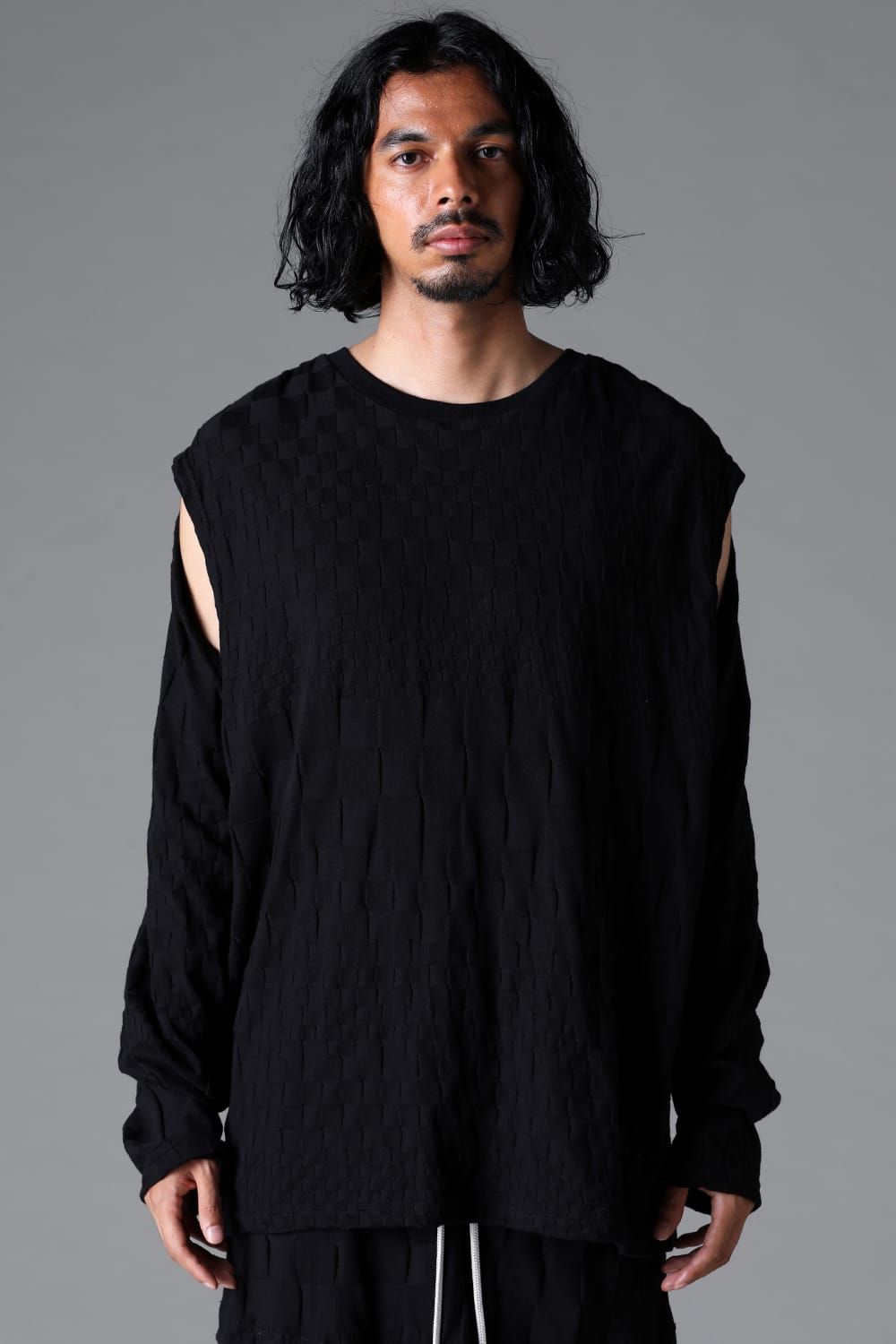 《2026SS先行予約》Gradient Plaid Pattern Shiva Long Sleeve Tee "Black / Cream" / グラデーションチェックパターンシヴァロングスリーブ"ブラック/クリーム"