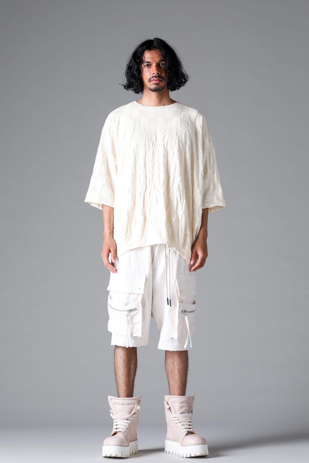《2026SS先行予約》Gradient Plaid Pattern Dolman Tee"Black / Cream" / グラデーションチェックパターンドルマンTee"ブラック/クリーム"