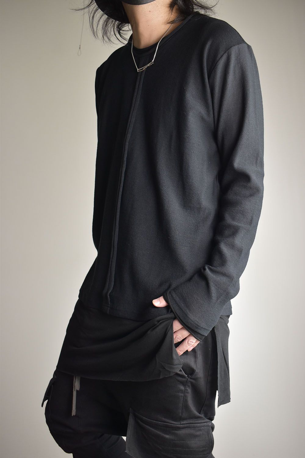 Imitation Linen Cotton Layerd Long Sleeve Tee"Black" / イミテーションリネンコットンレイヤードロングスリーブTee"ブラック"