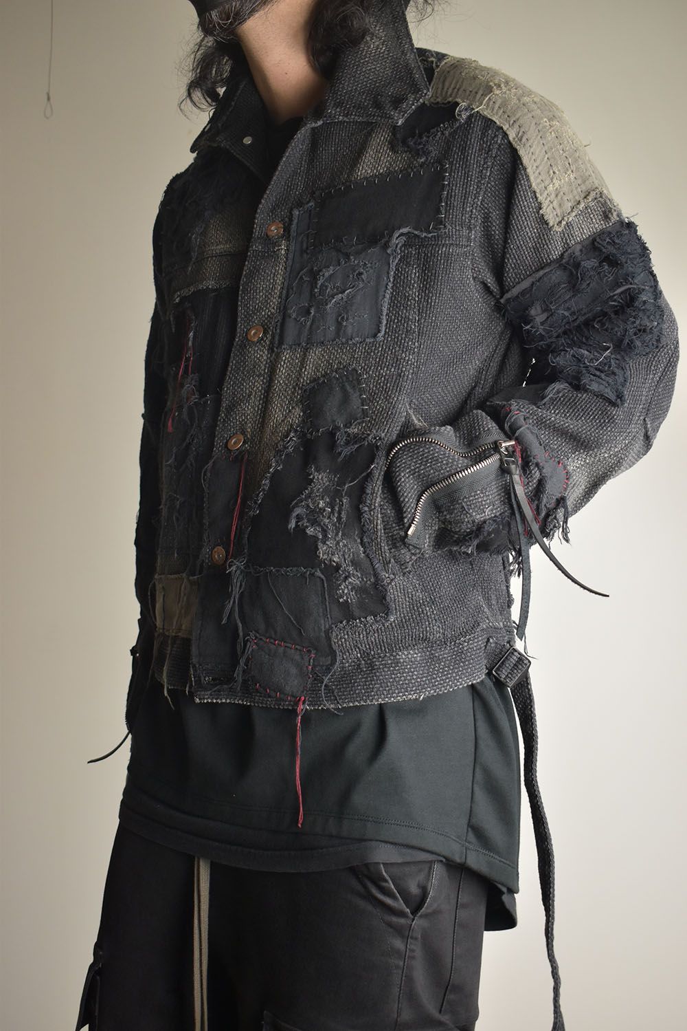 Crust Damage Repair Sashiko Jacquard Jacket "Black" / クラストダメージリペア刺子ジャガードジャケット"ブラック"