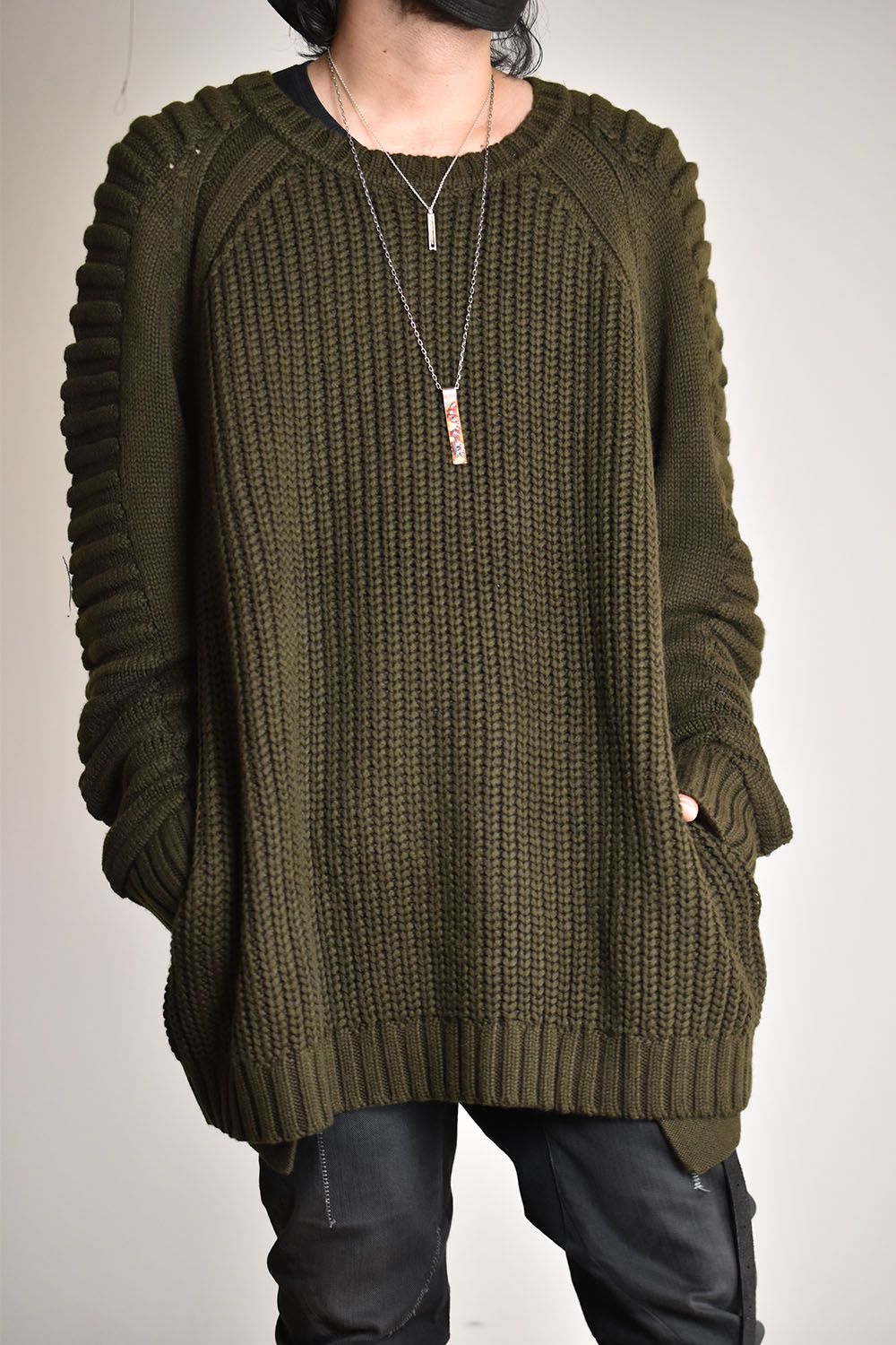 Low Gauge Knit Raglan Pullover"Khaki"/ローゲージニットラグランプルオーバー"カーキ"