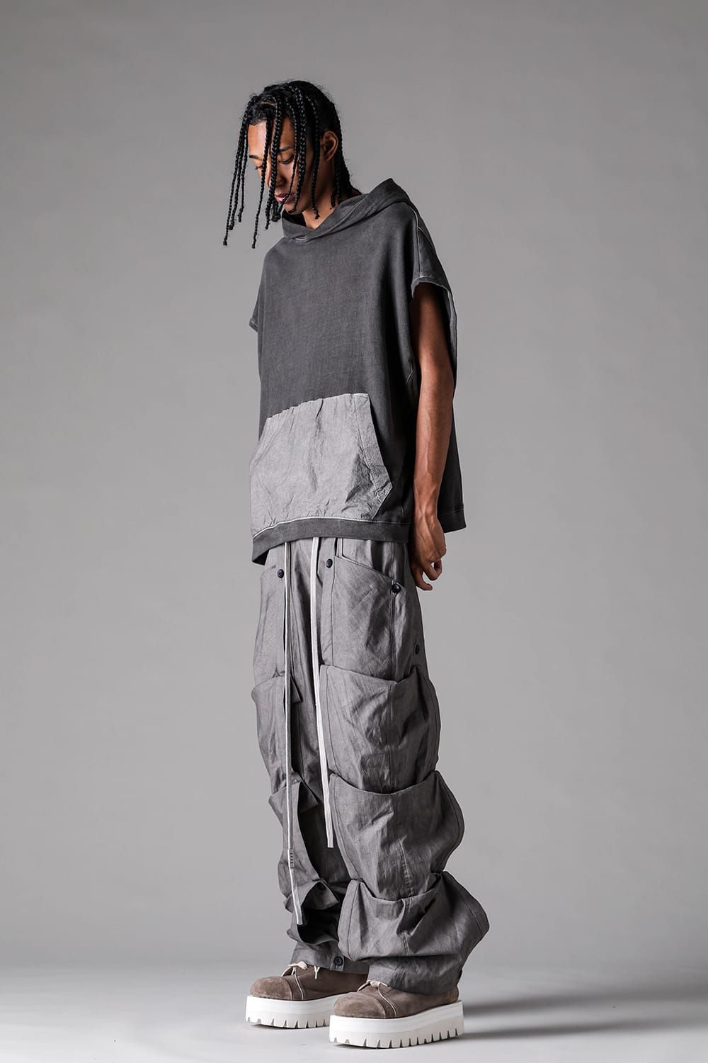 《2027SS先行予約》Sumi Dyed  Side Layered Pants"Grey / L.Grey" / 墨染サイドレイヤードパンツ"グレー / ライトグレー"