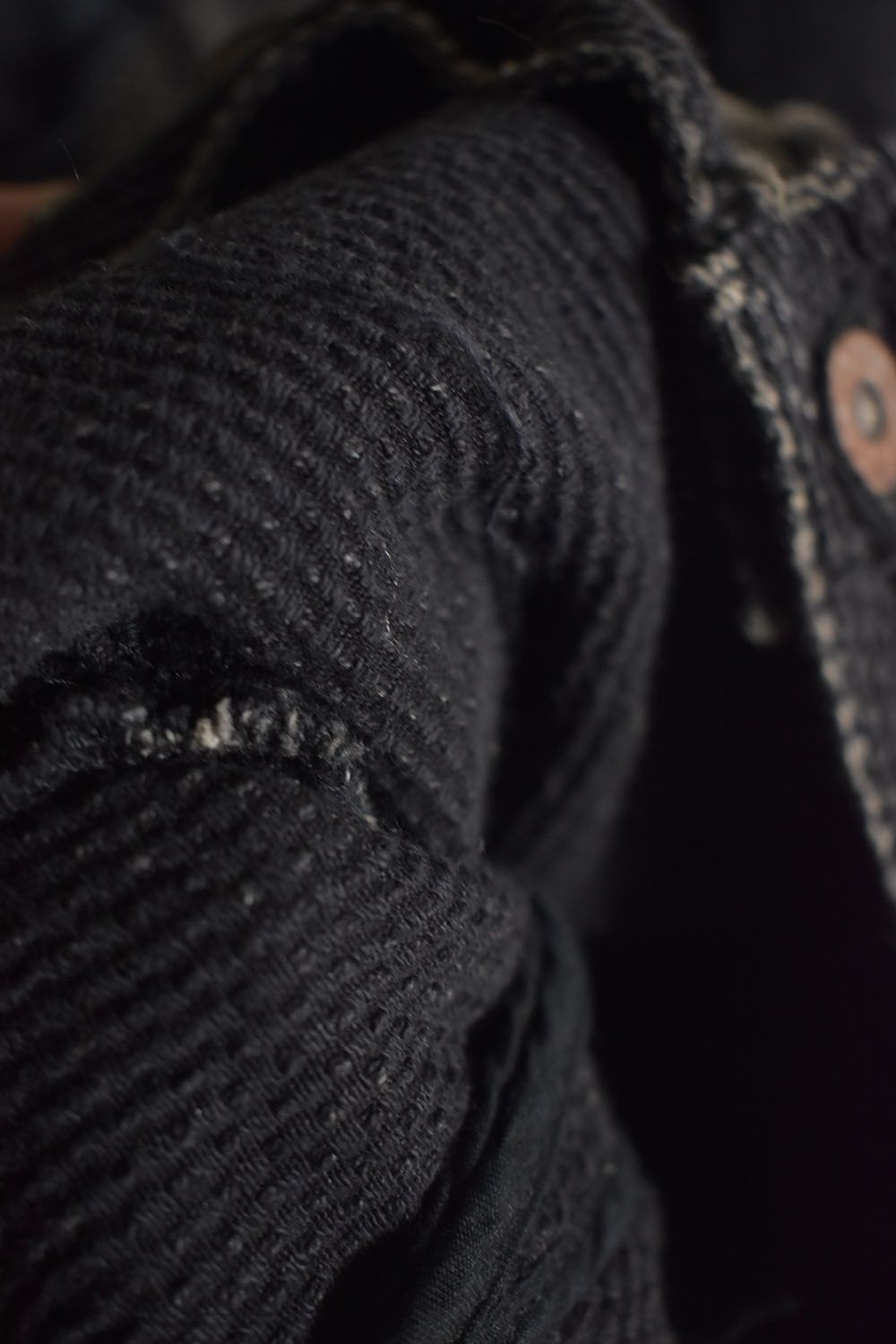 Crust Damage Repair Sashiko Jacquard Jacket "Black" / クラストダメージリペア刺子ジャガードジャケット"ブラック"