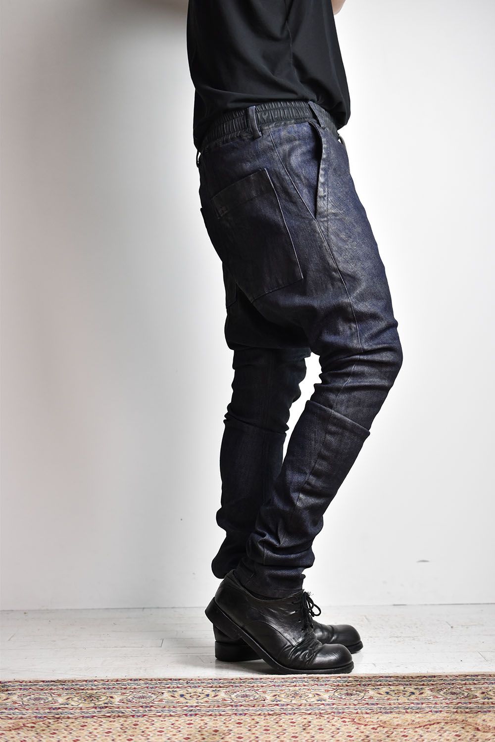 《2025AW先行予約》Coated Stretch denim Sarouel skinny"Blue" / コーティングストレッチデニムサルエルスキニー"ブルー"