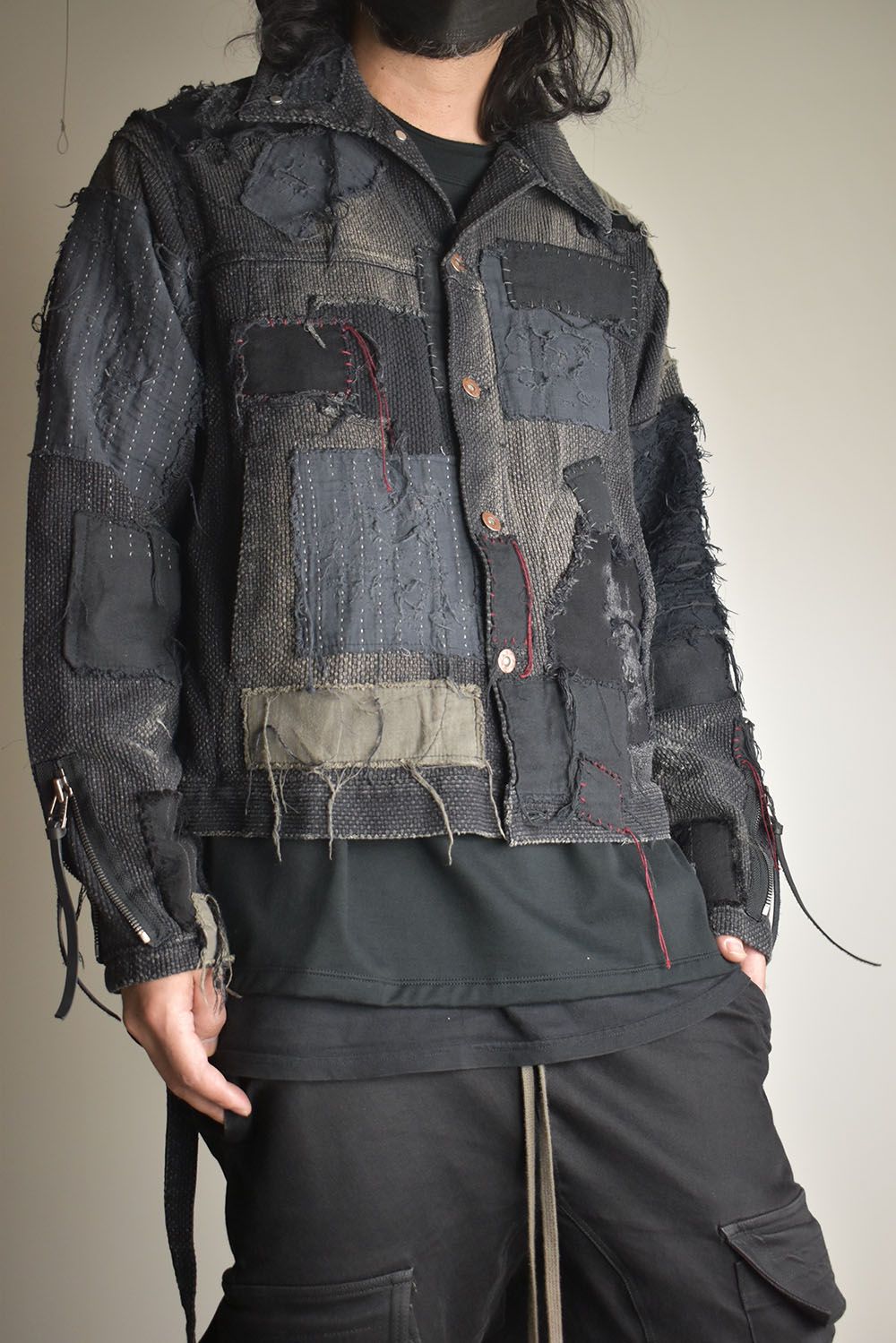Crust Damage Repair Sashiko Jacquard Jacket "Black" / クラストダメージリペア刺子ジャガードジャケット"ブラック"