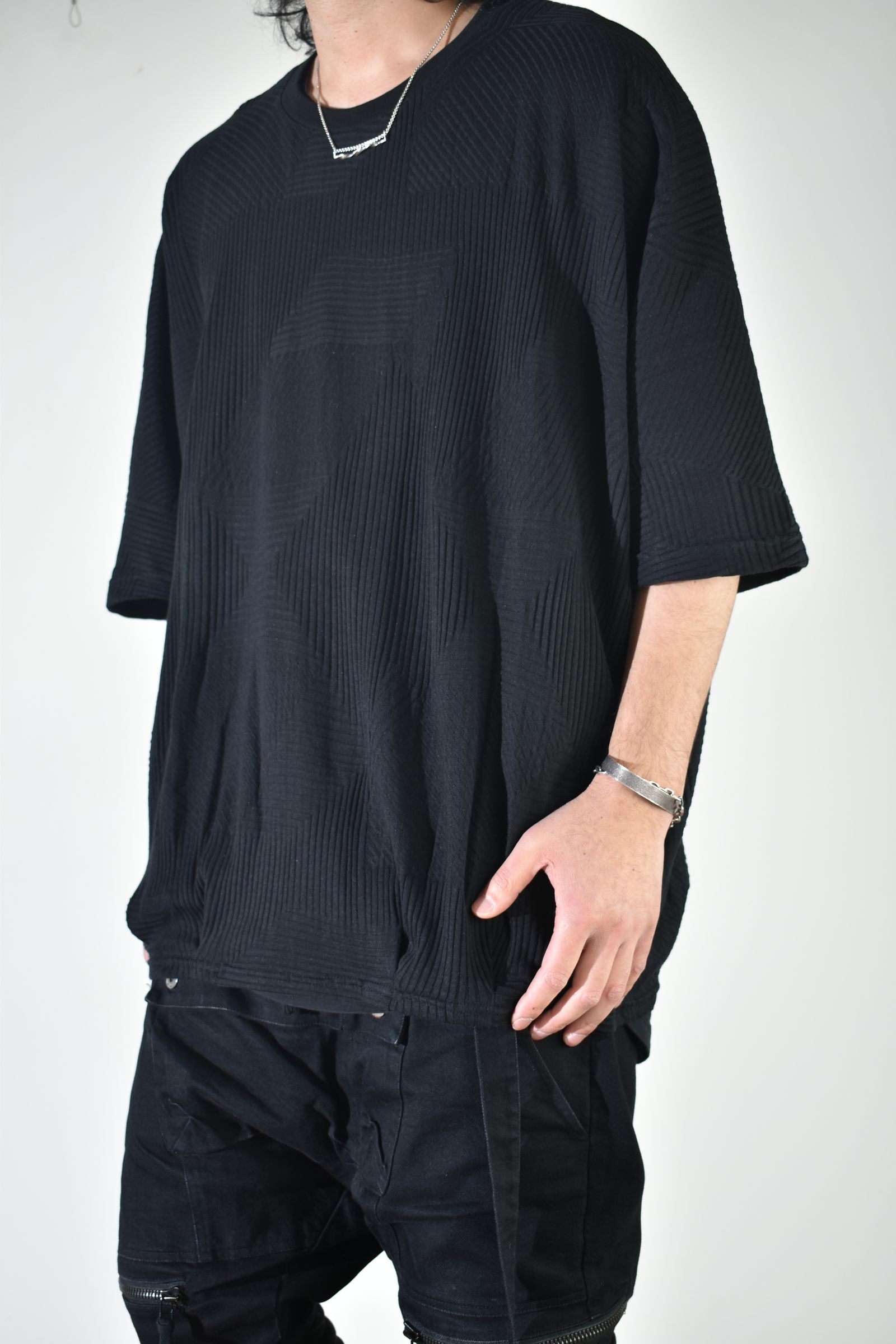 Deformed Stripe Pattern Dolman Tee "Black " /ディフォルメドストライプパターンドルマンTee"ブラック"