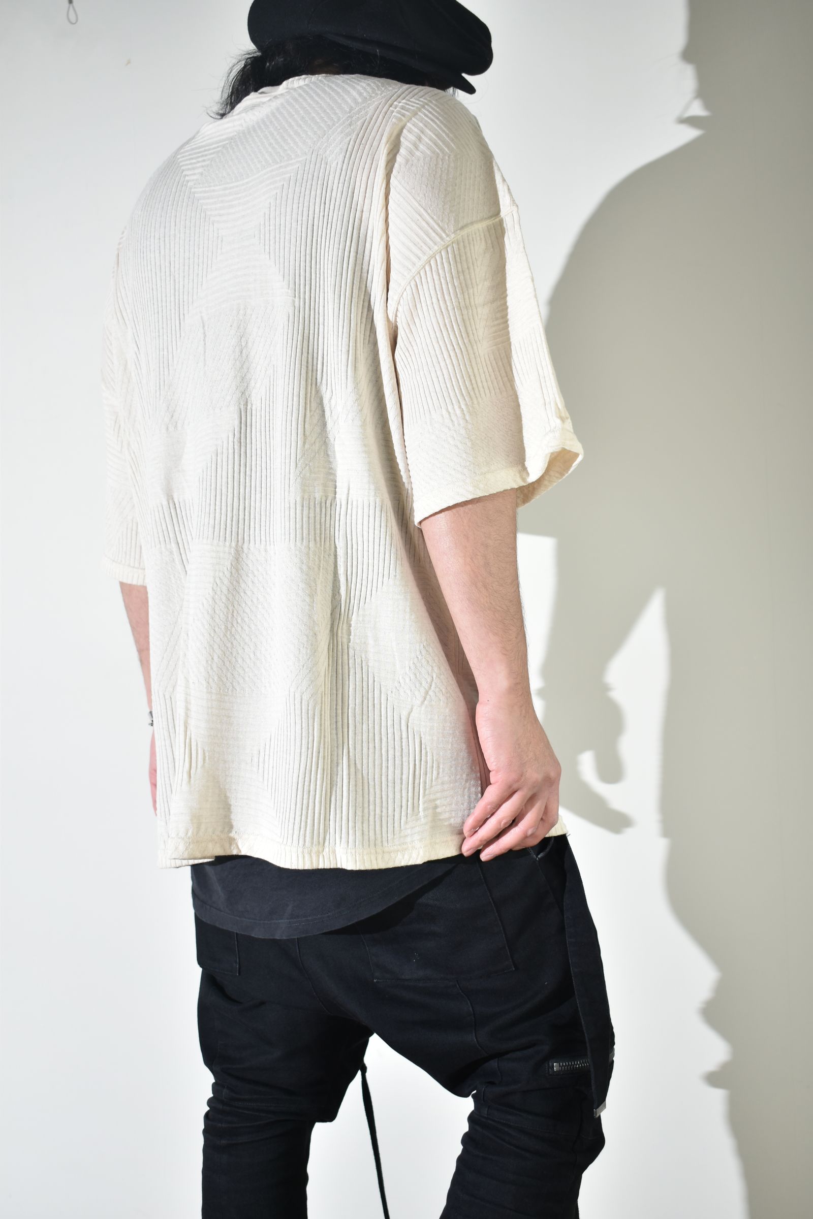 Deformed Stripe Pattern Jumbo Tee "Cream" /ディフォルメドストライプパターンジャンボTee"クリーム"