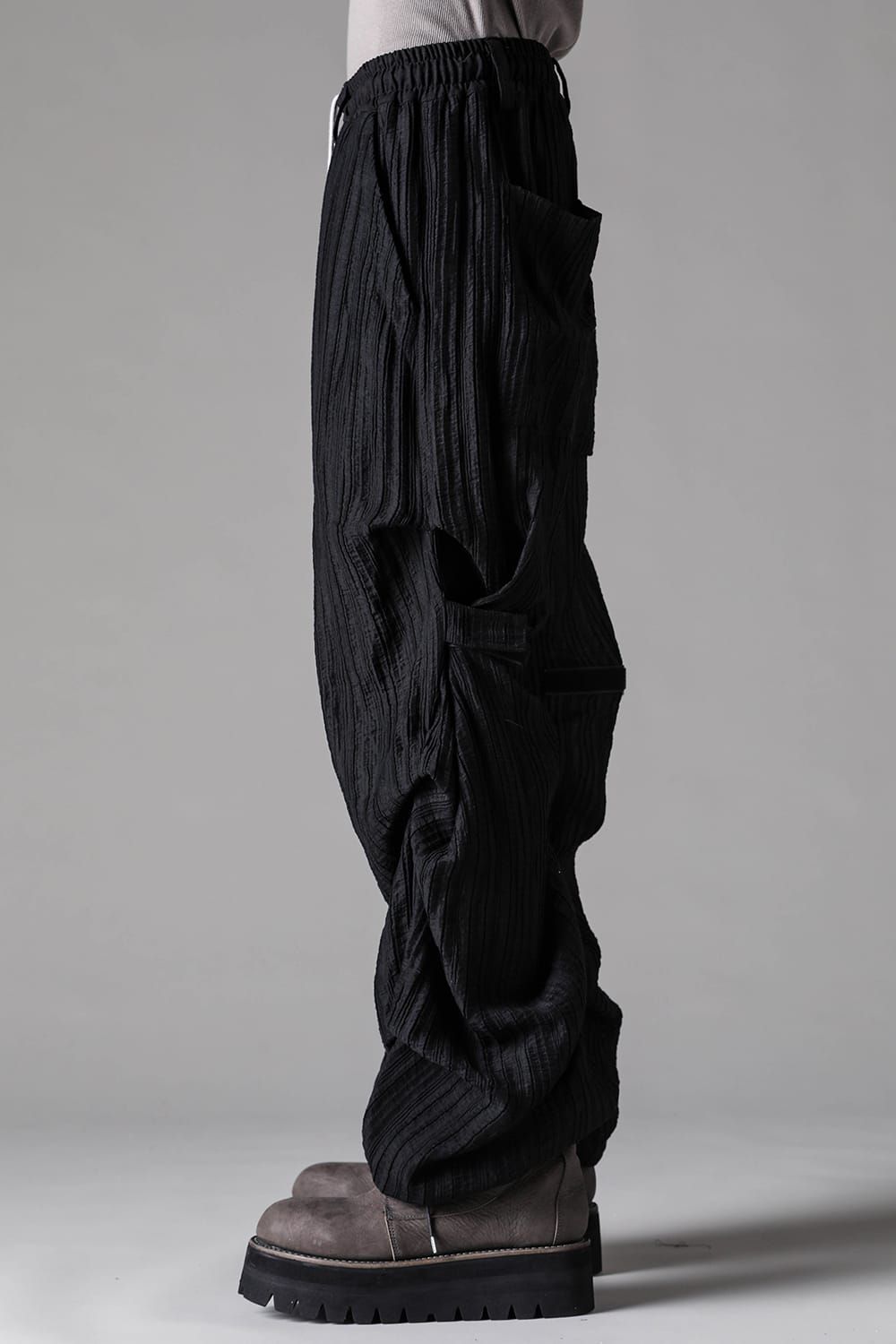 《2027SS先行予約》Ripple Sheer Tuck Wide Pants "Black" / リップルシアータックワイドパンツ"ブラック"