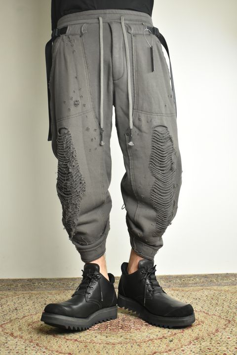 Untwisted Yarn Fleece Shotgun Wide Cropped Pants"Charcoal" / 無撚糸裏毛ショットガンワイドクロップドパンツ"チャコール"