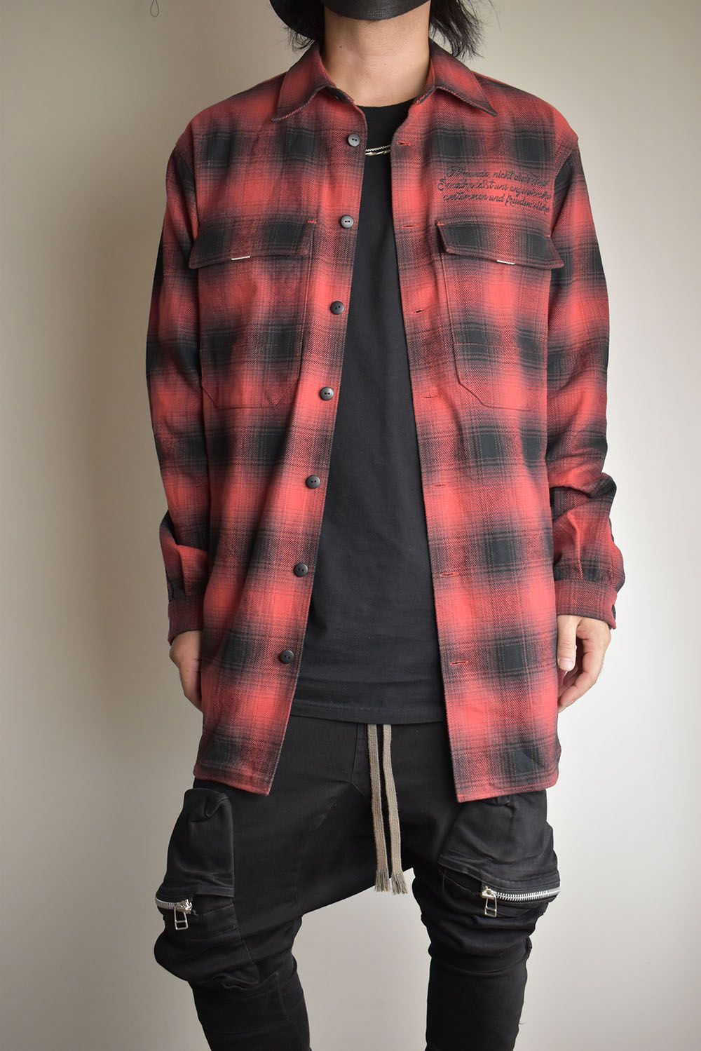 Ombre Check Long Shirts Jacket"Red Check" / オンブレチェックロングシャツジャケット"レッドチェック"