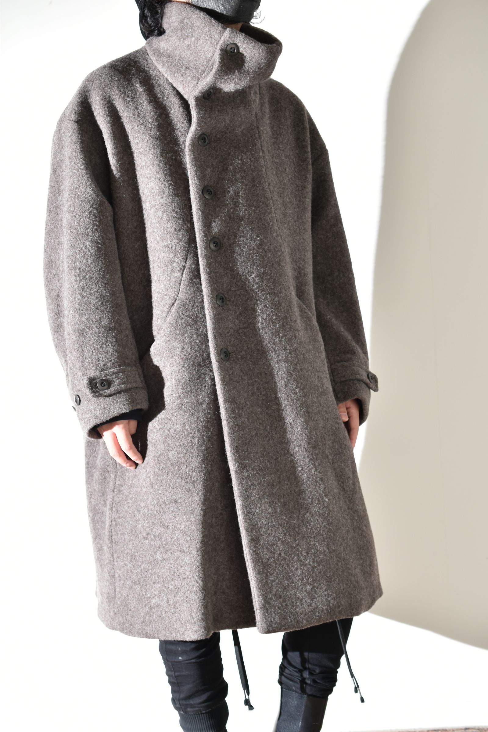 Wool Pile High Neck Coat "GreyBeige" / ウールパイルハイネックコート"グレーベージュ"