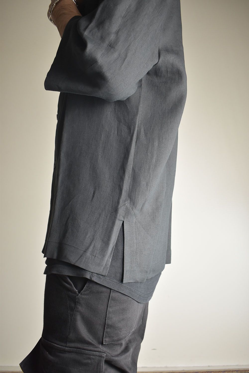 Elbow Length Band Collar Shirts"Lamp Black" / エルボーレングスバンドカラーシャツ"ランプブラック"