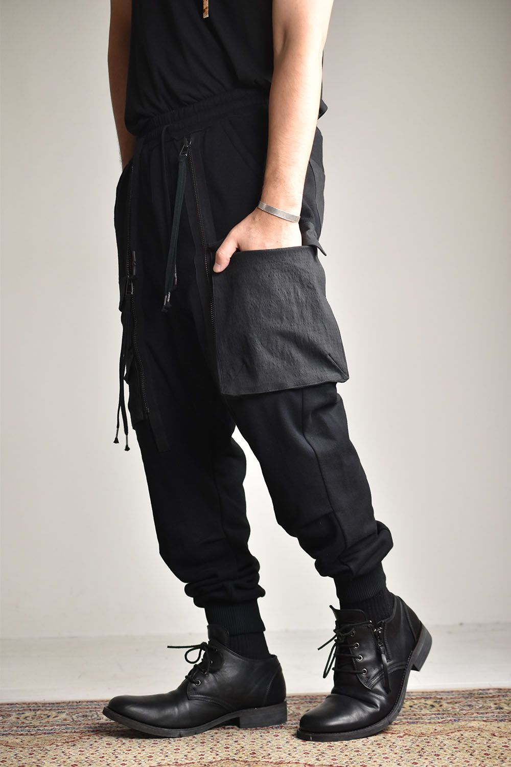 Non-ply Yarn Lined Drop Crotch Cargo Wide Jogger  Pants