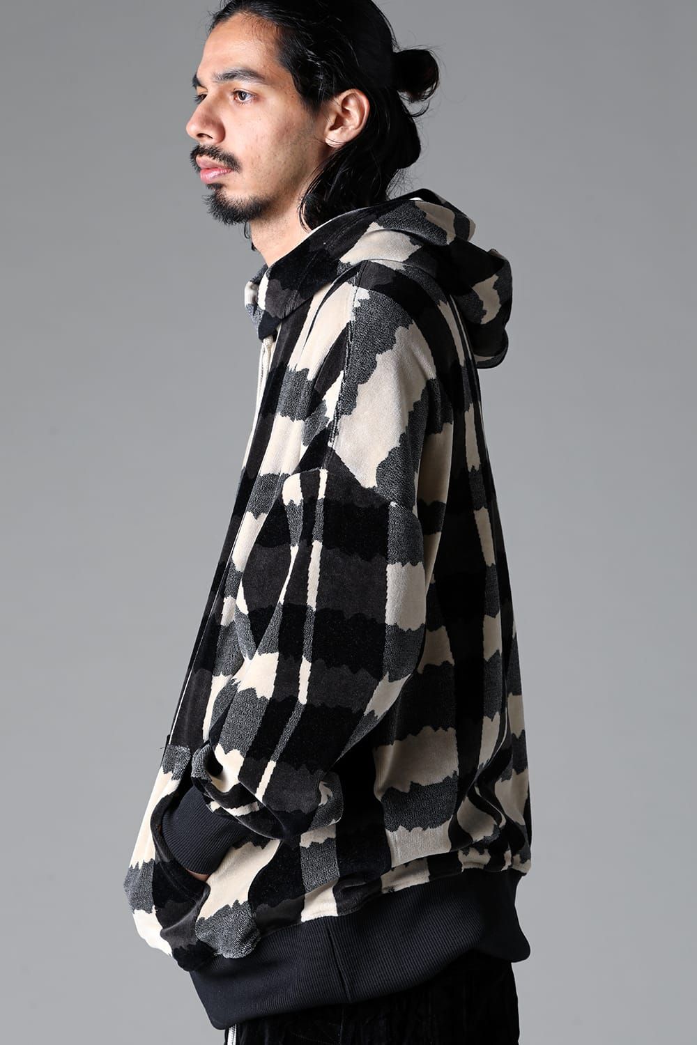 《2025AW先行予約》Checked Pattern Hooded Top"Black×Grey×Ivory" / チェックパターンフーデッドトップ"ブラック×グレー×アイボリー"