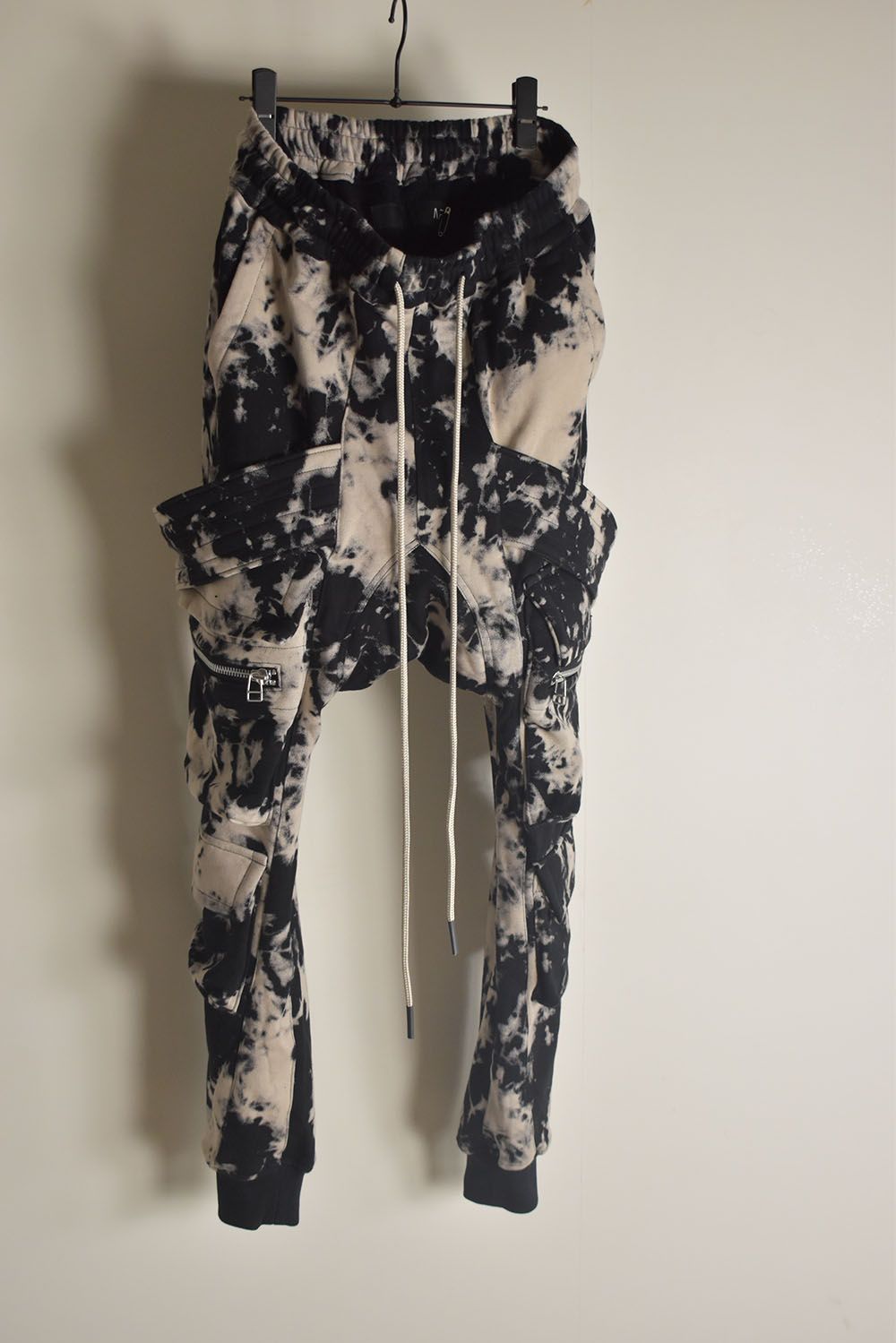 Discharge Pinting Belt Cargo Sarouel Jogger"Black×Ivory" /ディスチャージプリントベルトカーゴサルエルジョガー"ブラック×アイボリー"