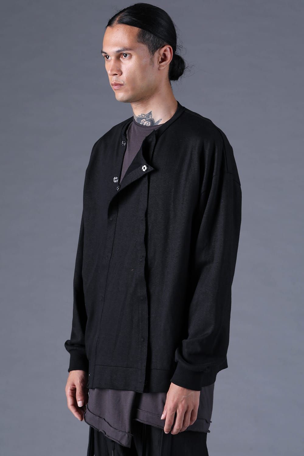 《2027SS先行予約分》Linen-Cotton Jersey Double-Open Cardigan "Black" / リネンコットンジャージーダブルオープンカーディガン"ブラック"