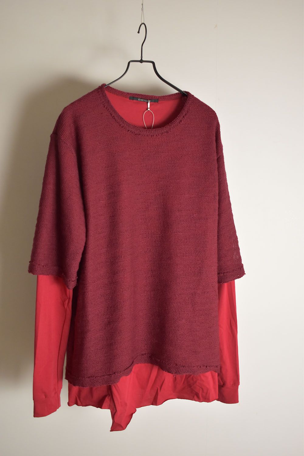 Low Gauge Knit and Cotton Jersey Layered T-Shirt "Red" / ローゲージニット×コットンジャージレイヤードTシャツ"レッド"