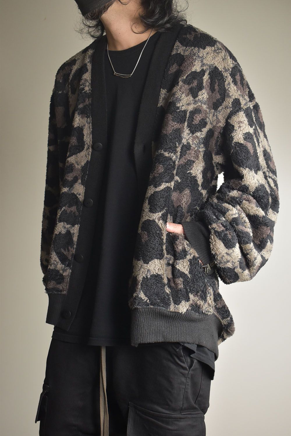 Large Leopard Fleece Cardigan "Dark Leopard" / ラージレオパードフリースカーディガン"ダークレオパード"