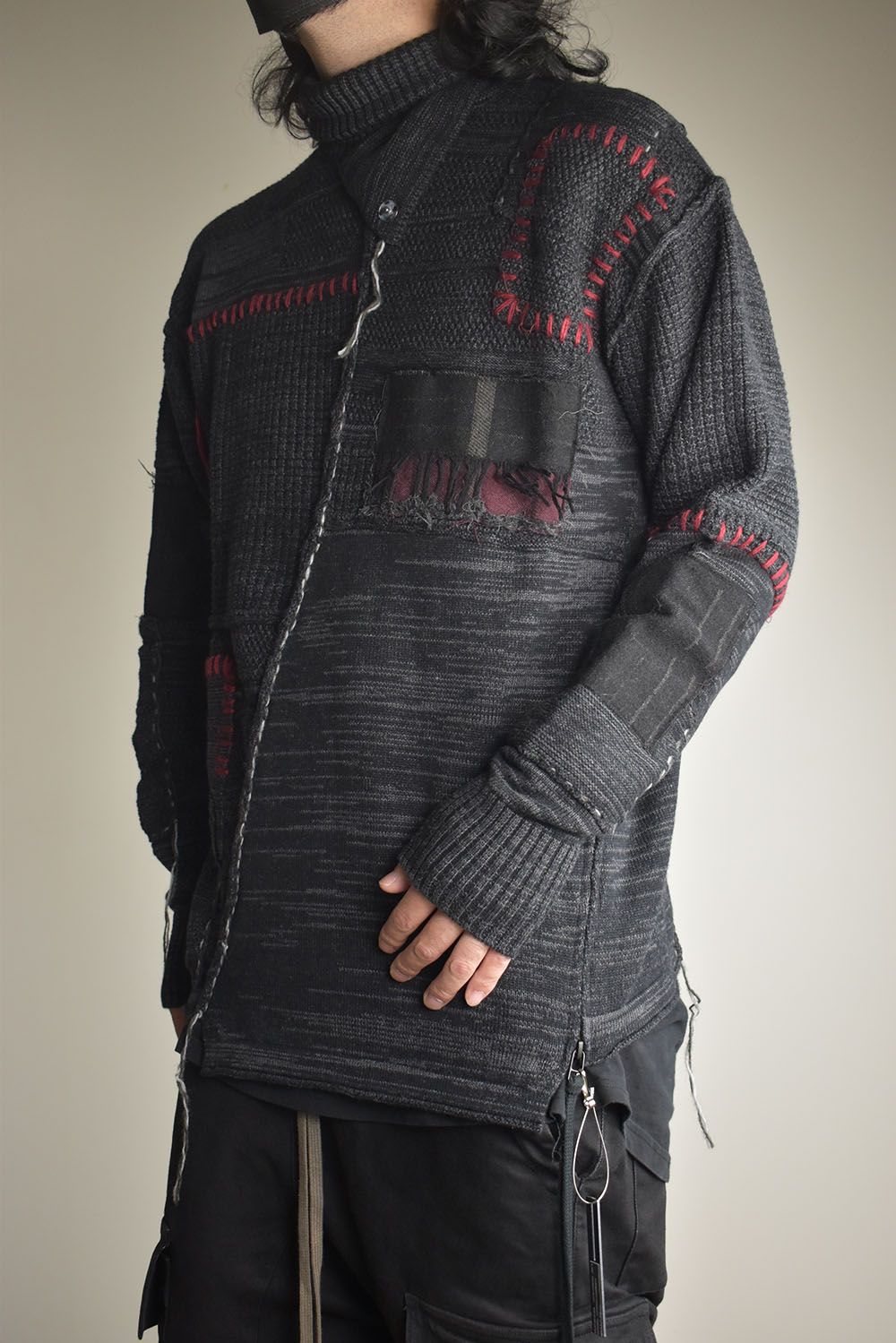 Cotton Cashmere Crust Patch Knit Pullover "Charcoal" / コットンカシミヤクラストパッチニットプルオーバー"チャコール"