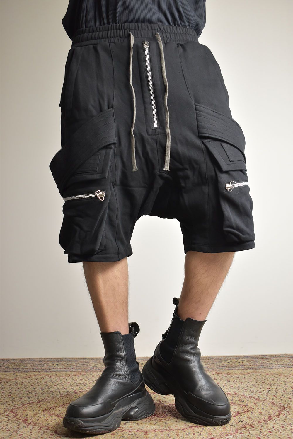 Belt Cargo Sweat Sarouel Shorts"Black" / ベルトカーゴスウェットサルエルショーツ"ブラック"