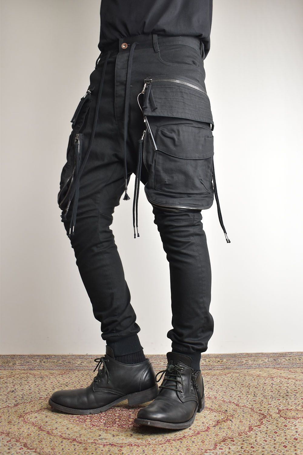 Stretch Denim Multi Pocket Cargo Jog Pants"Black" / ストレッチデニムマルチポケットカーゴジョグパンツ"ブラック"