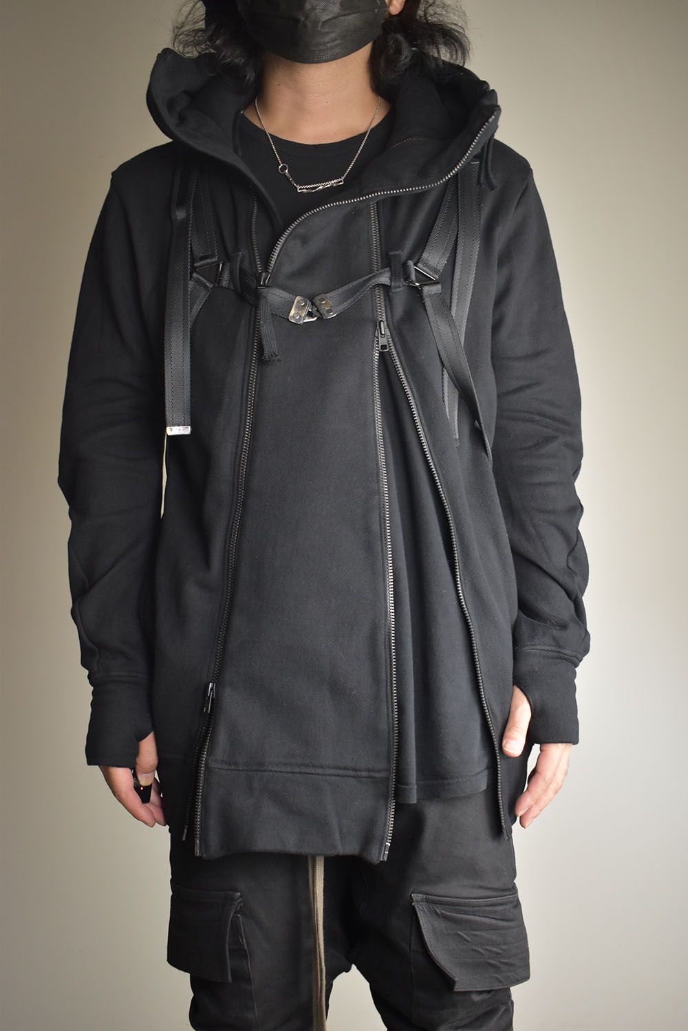 Non-Flammable Fleece Harness Belt W-Zip Hooded Jacket  "Black" / 無燃糸裏毛ハーネスベルトWジップフーデッドジャケット"ブラック"