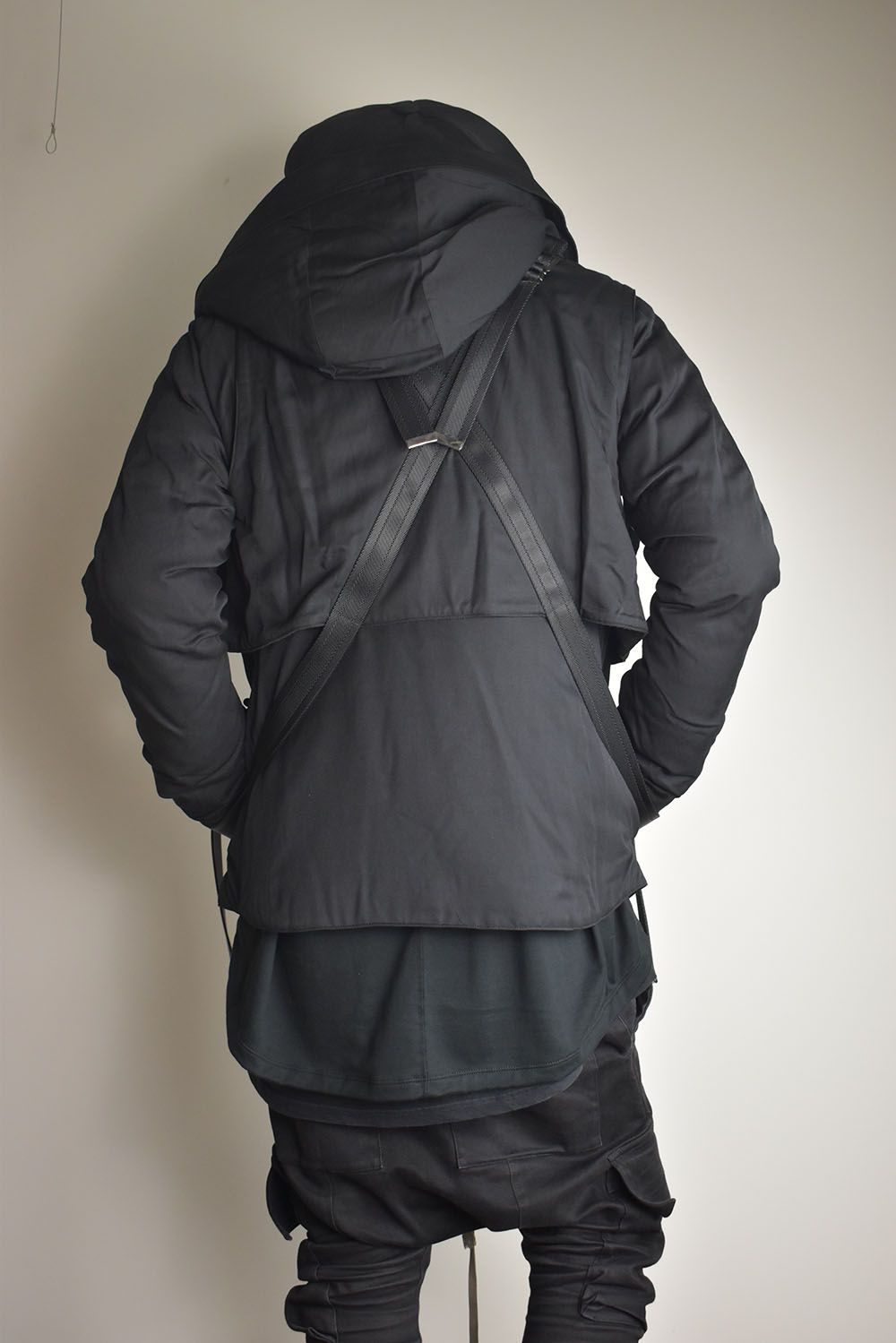 Rayon Twill Vest Hooded Down Jacket "Black" / レーヨンツイルベスト/フードアタッチドダウンジャケット"ブラック"
