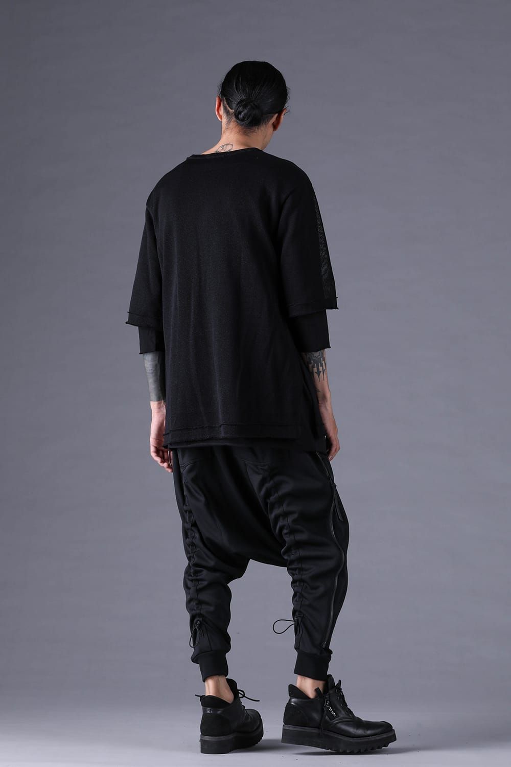 《2027SS先行予約分》Japanese Paper Cotton Knit Layered T-Shirt "Black" / 和紙コットンニットレイヤードTee "ブラック"