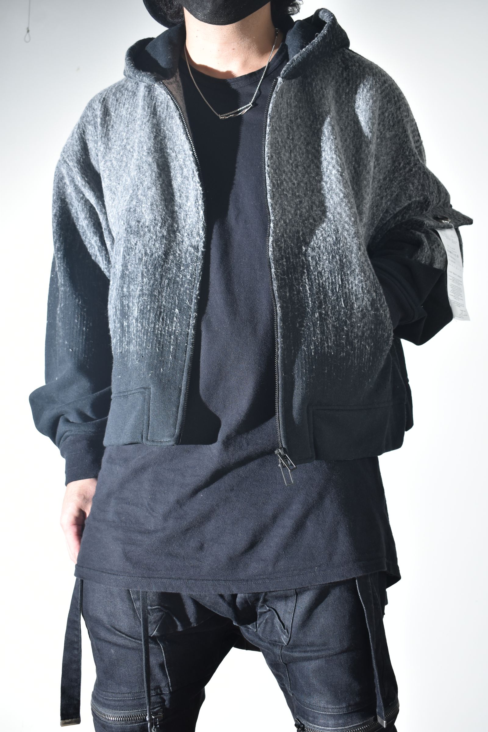 Gradient Needle Punch Double Zip Hoodie "Black Based" / グラデーションニードルパンチダブルジップフーディ"ブラックベース"