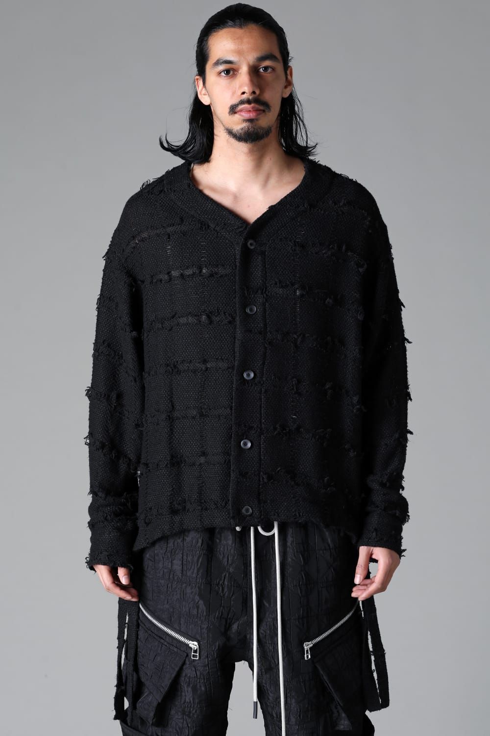 《2025AW先行予約》Fringe Tweed Collarless Shirts"Black"/フリンジツイードカラーレスシャツ"ブラック"