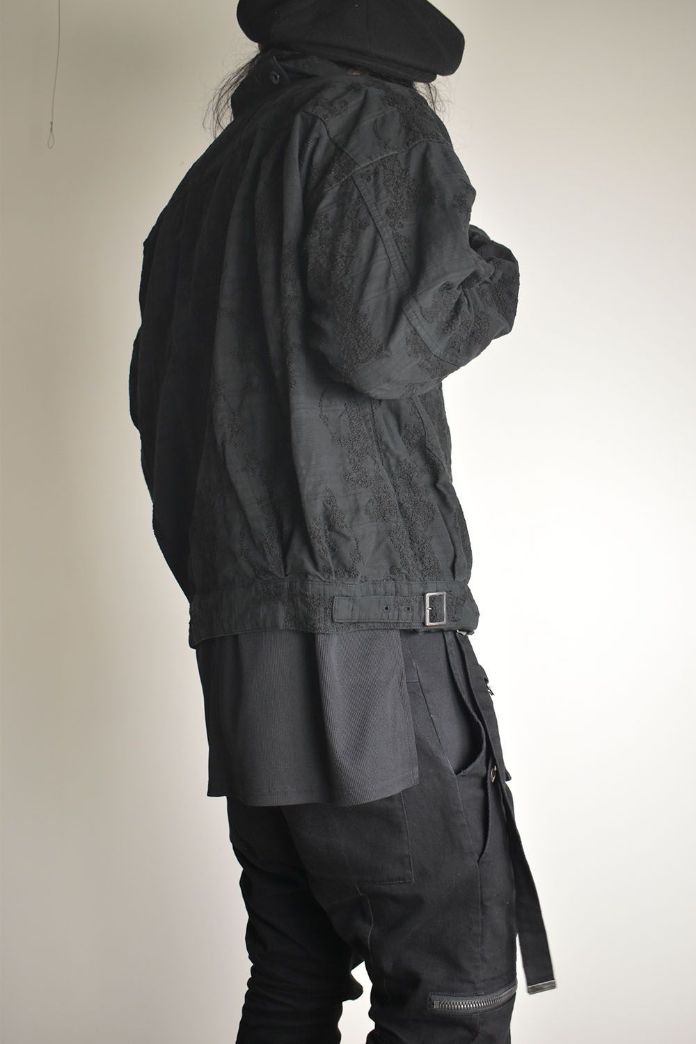 Embroidered Striped Blouson"Black" / 刺繍ストライプブルゾン"ブラック"