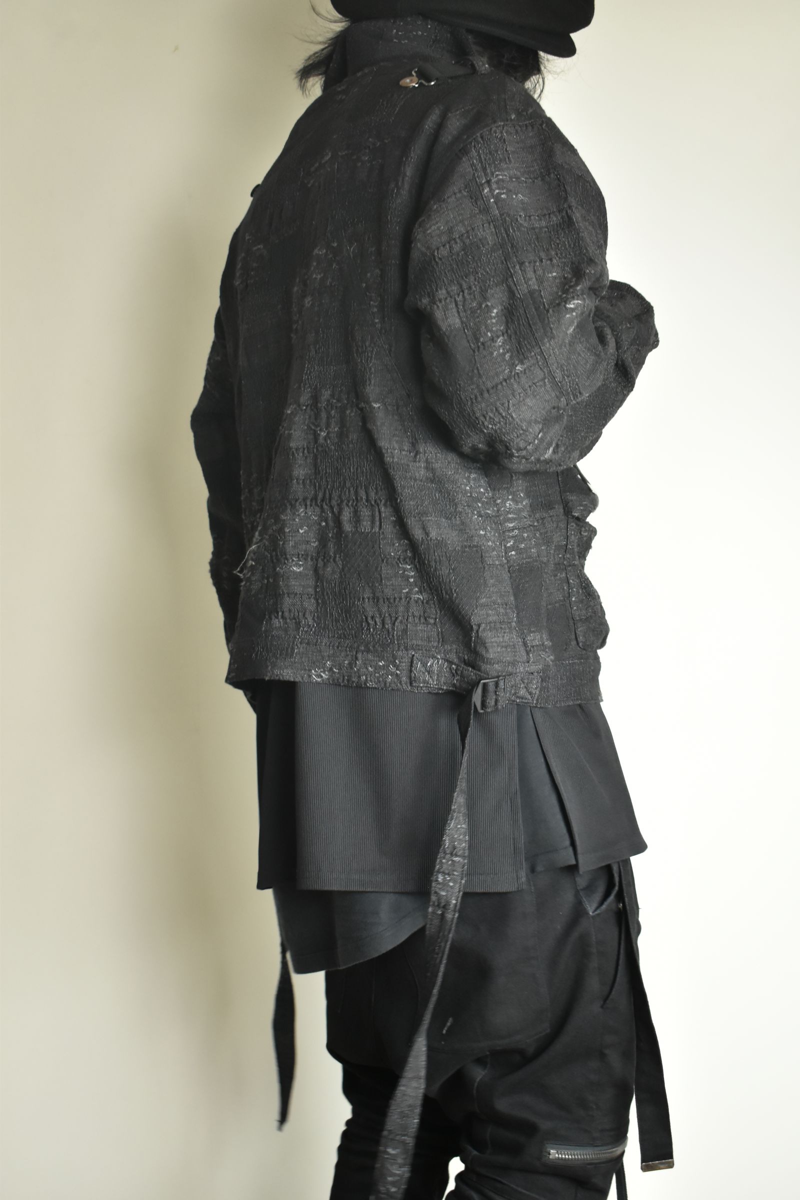 Crust Jacquard Salopette Layered Jacket"Black" / クラストジャガードサロペットレイヤードジャケット"ブラック"