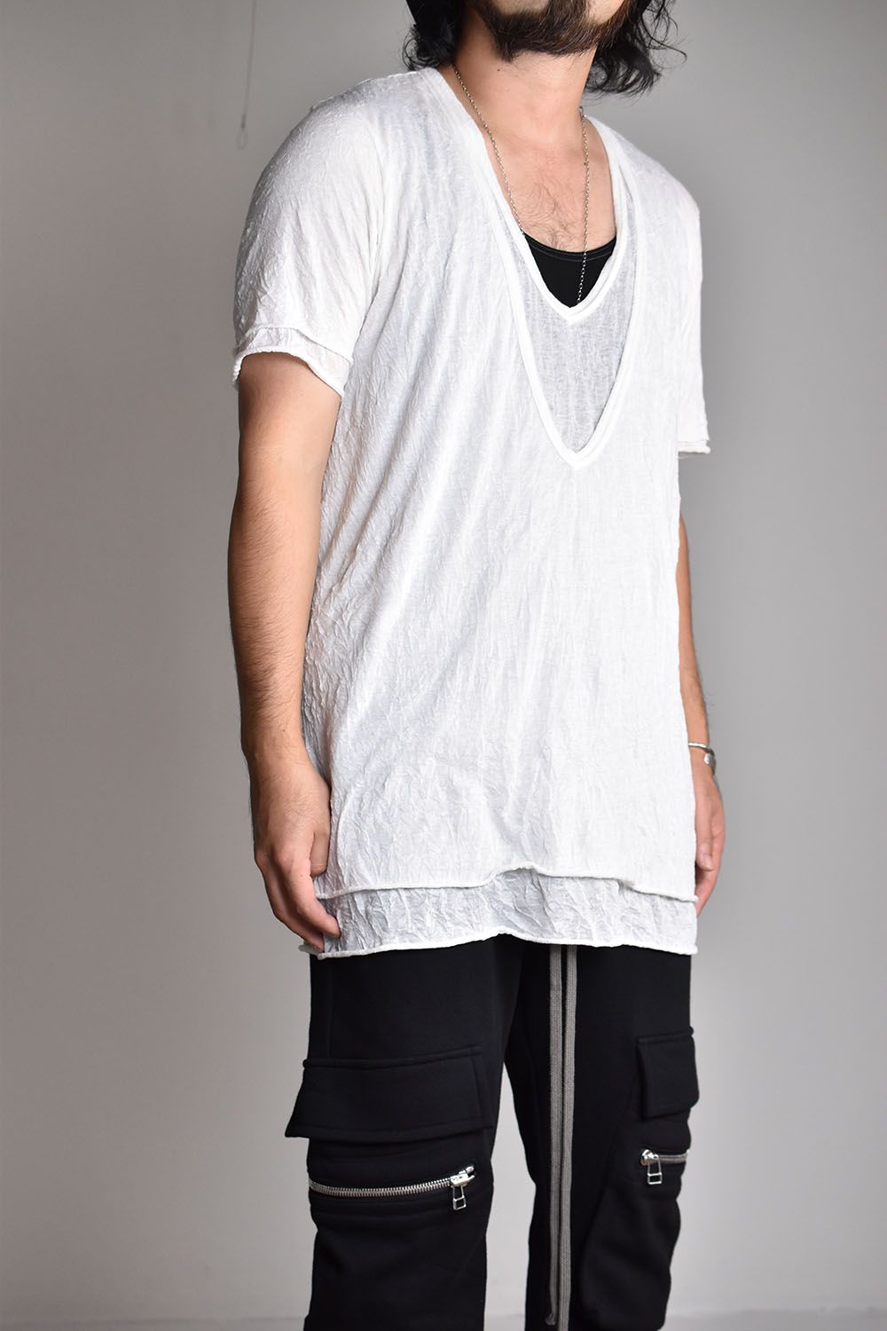《2026SS先行予約》Gauze Washer Layerd V-Neck Tee"BK×WH/IV×GYBG×GY/BK×BK/WH×WH"/ガーゼワッシャーレイヤードVネックTee"