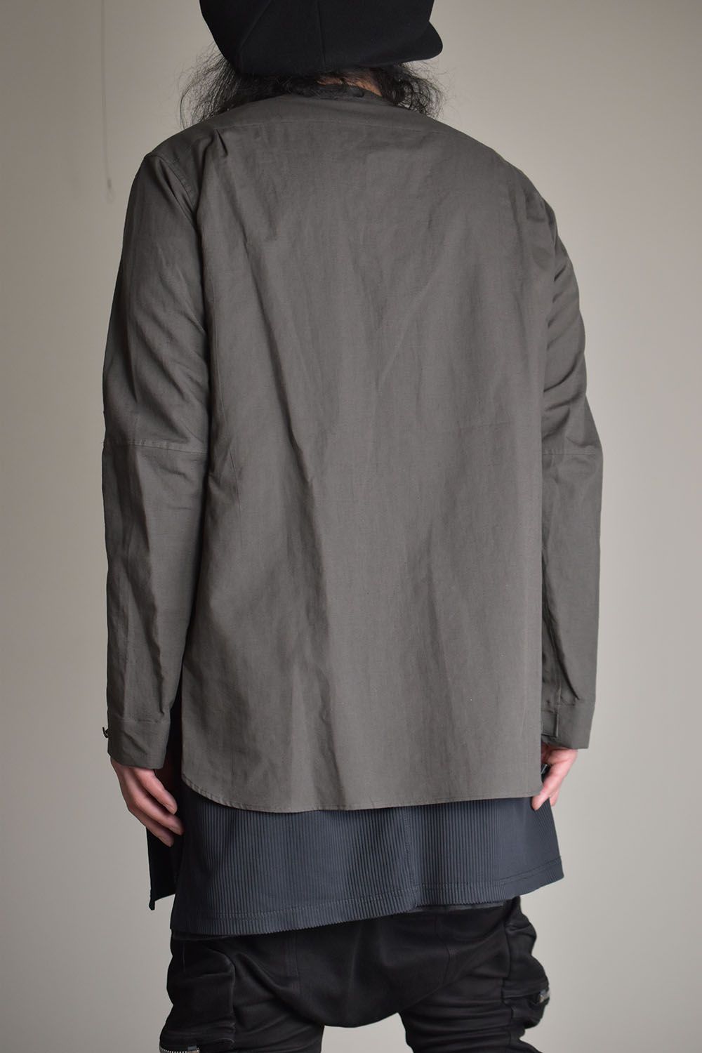 Cotton Linen V neck Shirt""Olive Drab"/コットンリネンVネックシャツ"オリーブドラブ"