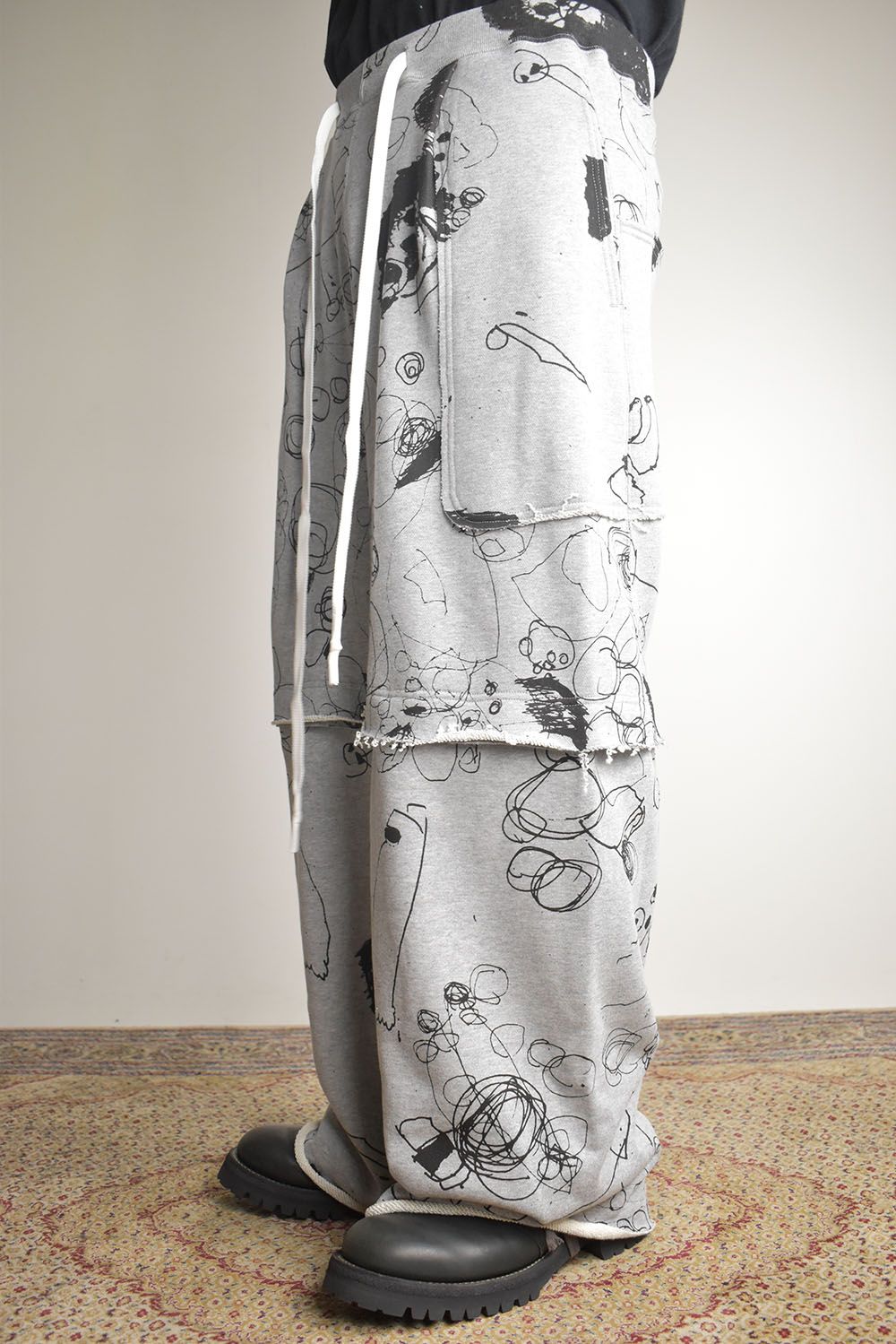 Sweat Print Wide Pants"Grey" / スウェットプリントワイドパンツ"グレー"