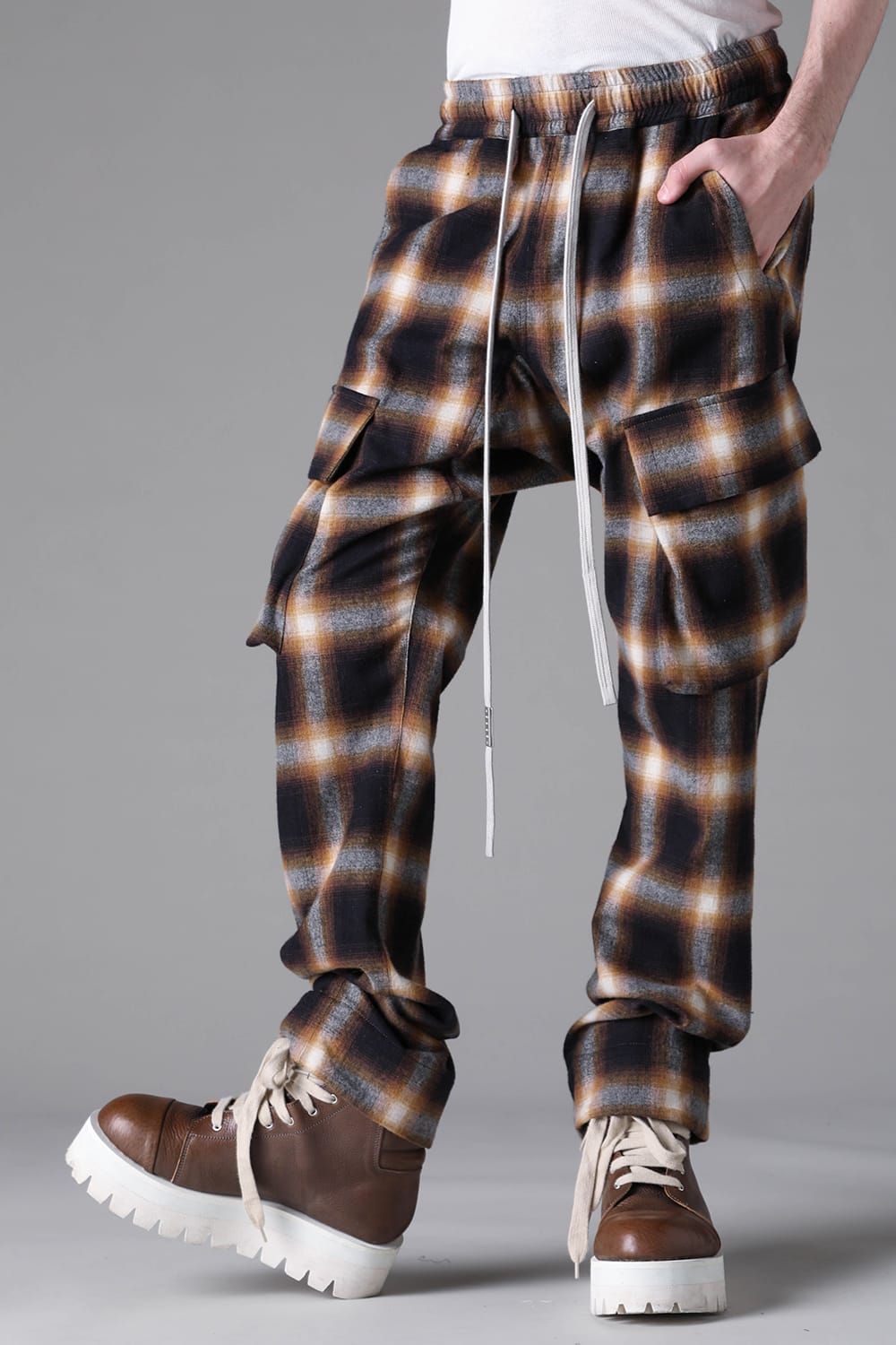《2026AW先行予約》Plaid Cargo Flare Pants"Soft Greige / Black Camel /Warm Brown" / プレイドカーゴフレアパンツ"ソフトグレージュ / ブラックキャメル /ウォームブラウン"