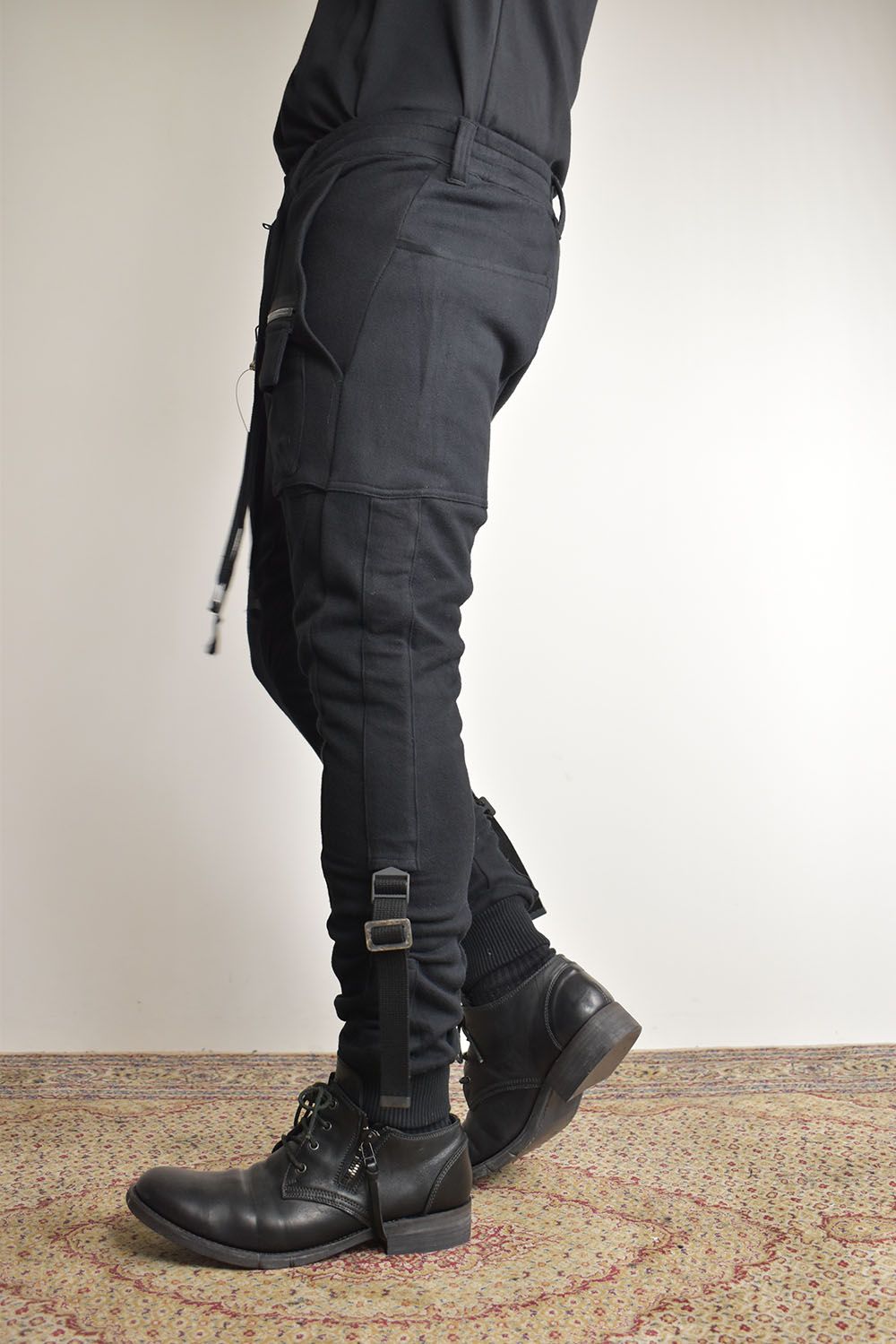 Non-ply Yarn Lined Belt Adjustable Crotch Jog Pants "Black" / 無撚糸裏毛ベルトアジャストロークロッチジョグパンツ"ブラック"