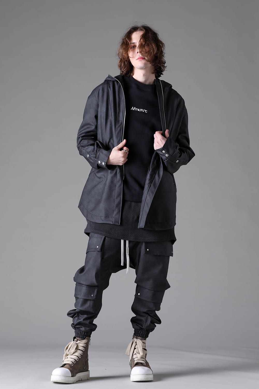 《2026AW先行予約》Vegan Leather Hoodie Blouson"Smoke Black" / ヴィーガンレザーフーディブルゾン"ブラック"
