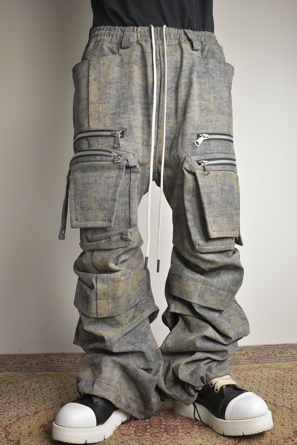 Blended Shades Denim Cargo Tuck Wide Pants"Steel Blue"/ ブレンデッドシェイドデニムカーゴタックワイドパンツ"スティールブルー"