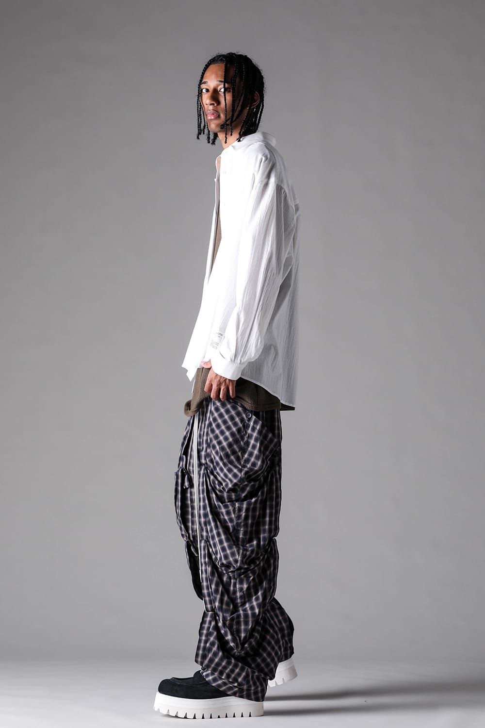 《2027SS先行予約》Plaid Side Layered Pants"Black Plaid / Brown Plaid " / プレイドサイドレイヤードパンツ"ブラックプレイド / ブラウンプレイド"