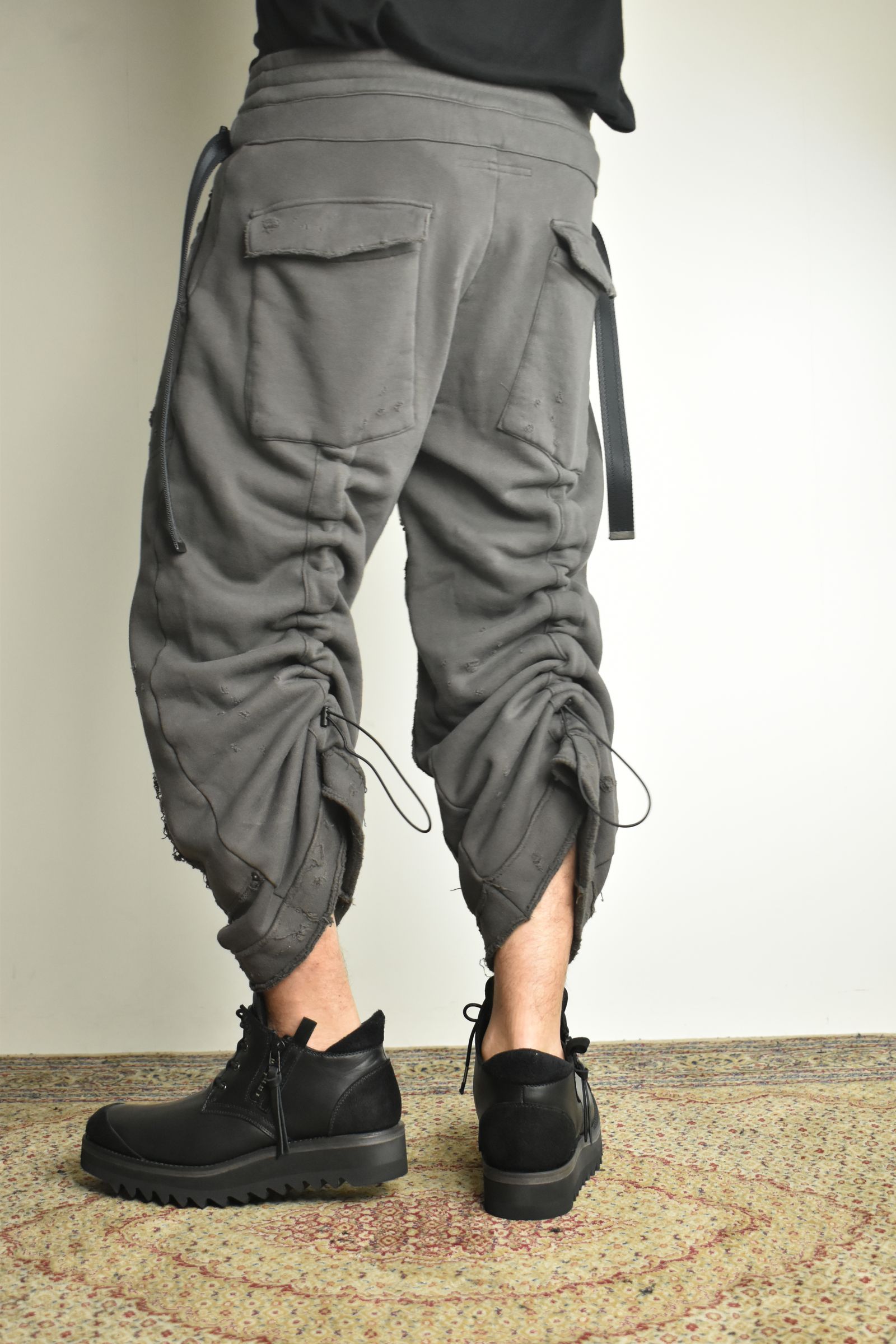 Untwisted Yarn Fleece Shotgun Wide Cropped Pants"Charcoal" / 無撚糸裏毛ショットガンワイドクロップドパンツ"チャコール"