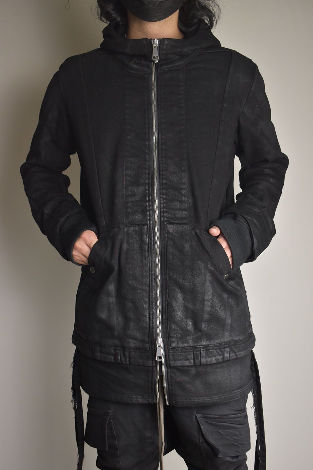 Coated Bonding Hoodie Denim Blouson"Black" / コーディングボンディングフーデッドデニムブルゾン"ブラック"