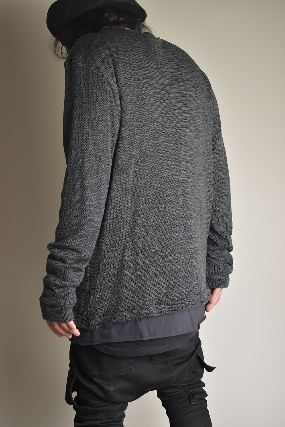 Low-Gauge knit × Cotton Jersey Layered Tee "Charcoal" / ローゲージニット×コットンジャージレイヤードTシャツ"チャコール"