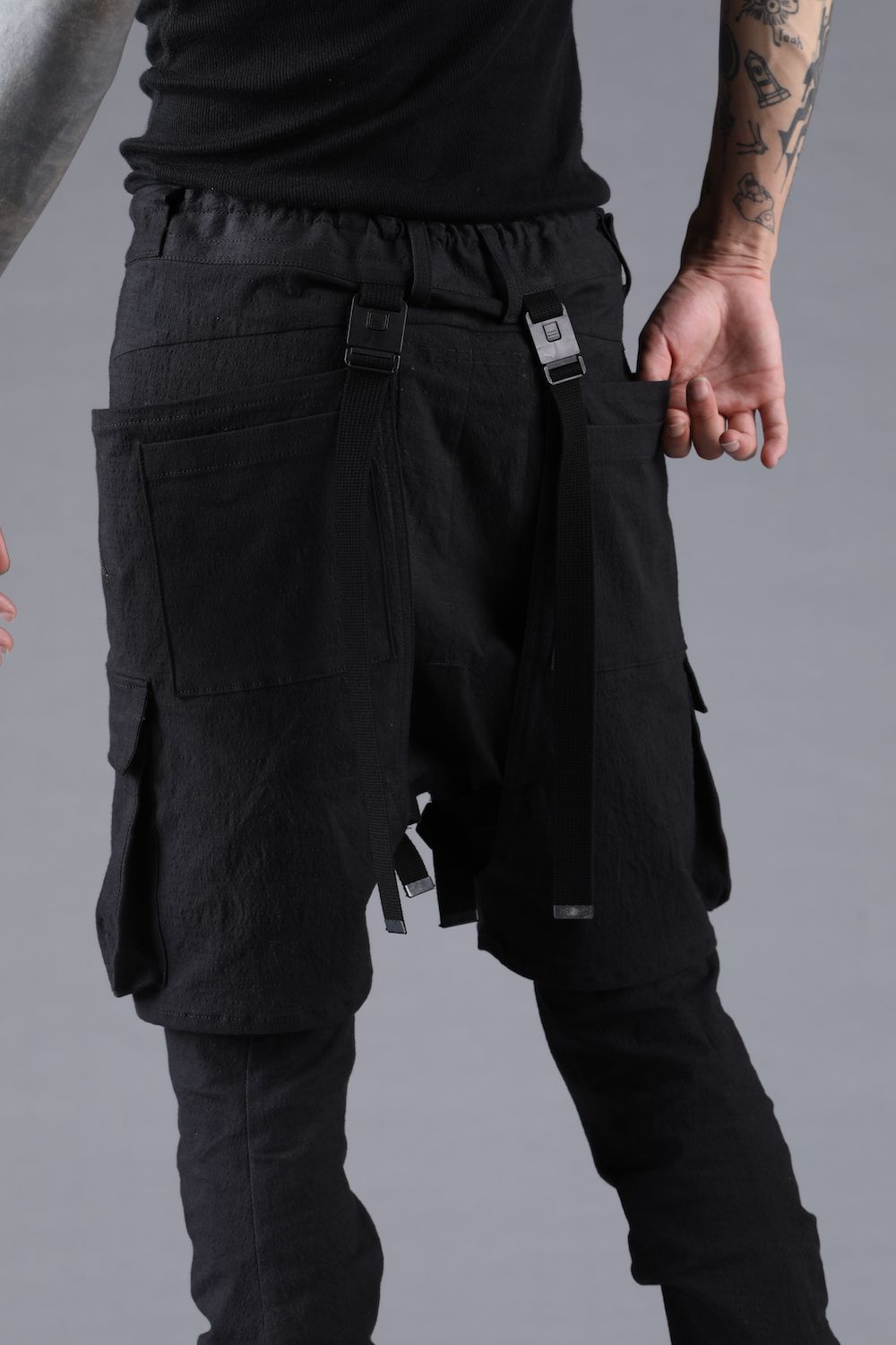 Ripstop Detachable Shorts Layered Cargo Jog Pants"Black" / リップストップデタッチャブルショーツレイヤードカーゴジョグパンツ"ブラック"