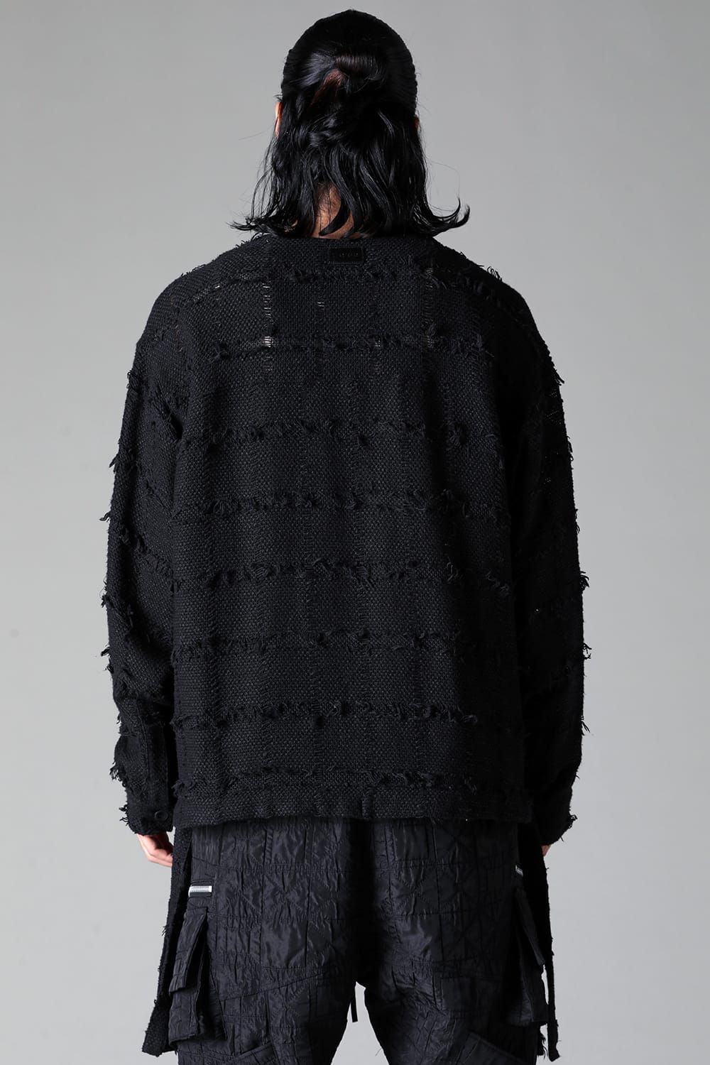 《2025AW先行予約》Fringe Tweed Collarless Shirts"Black"/フリンジツイードカラーレスシャツ"ブラック"