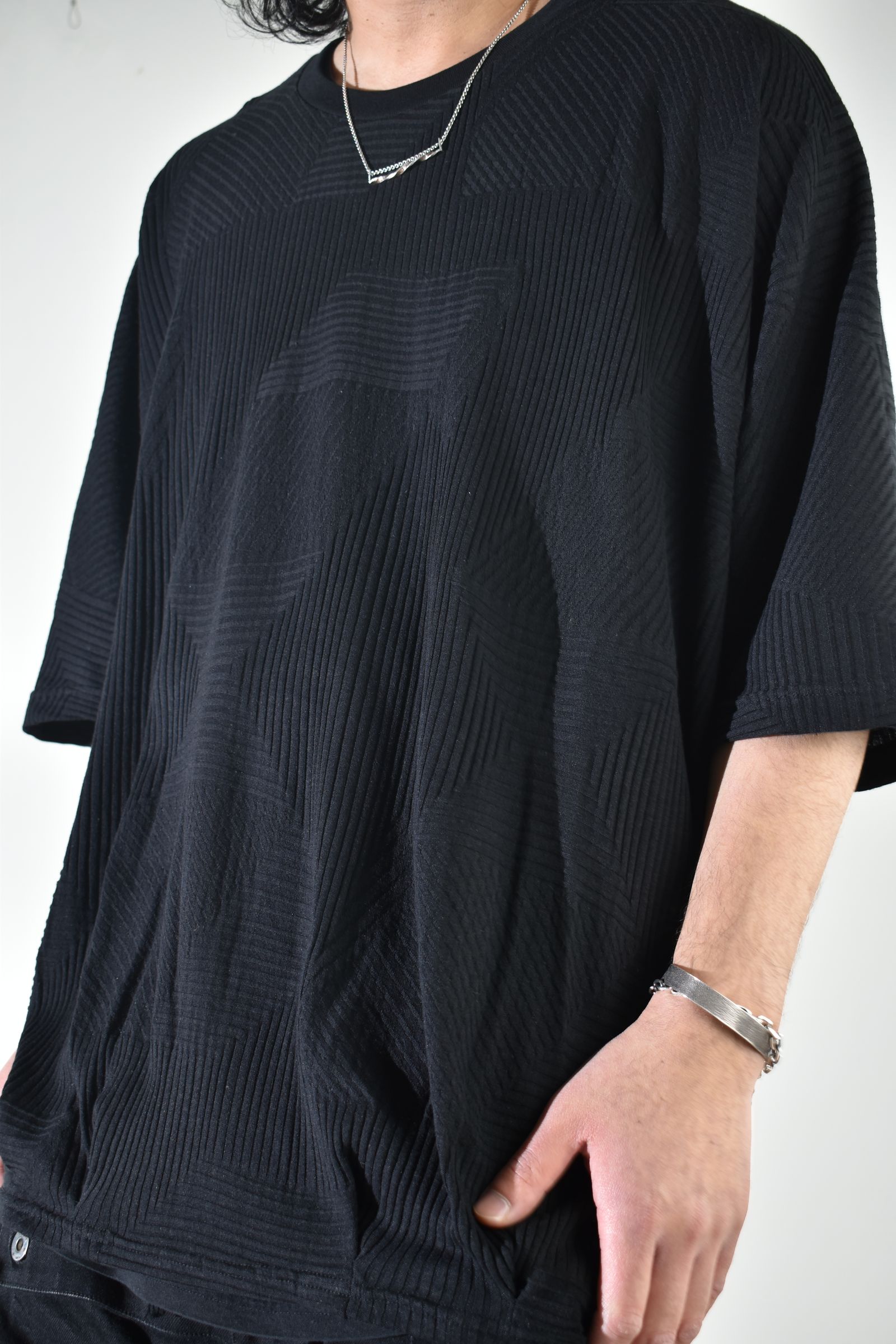 Deformed Stripe Pattern Dolman Tee "Black " /ディフォルメドストライプパターンドルマンTee"ブラック"