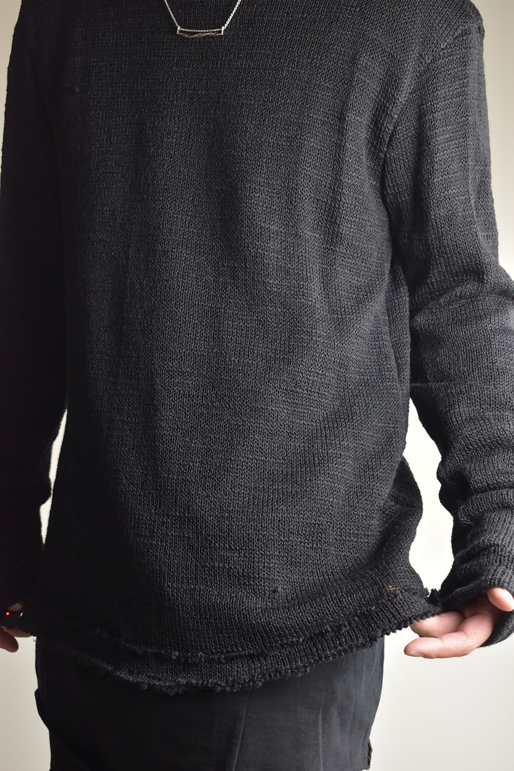 Low-Gauge knit × Cotton Jersey Layered Tee "Black" / ローゲージニット×コットンジャージレイヤードTシャツ"ブラック"
