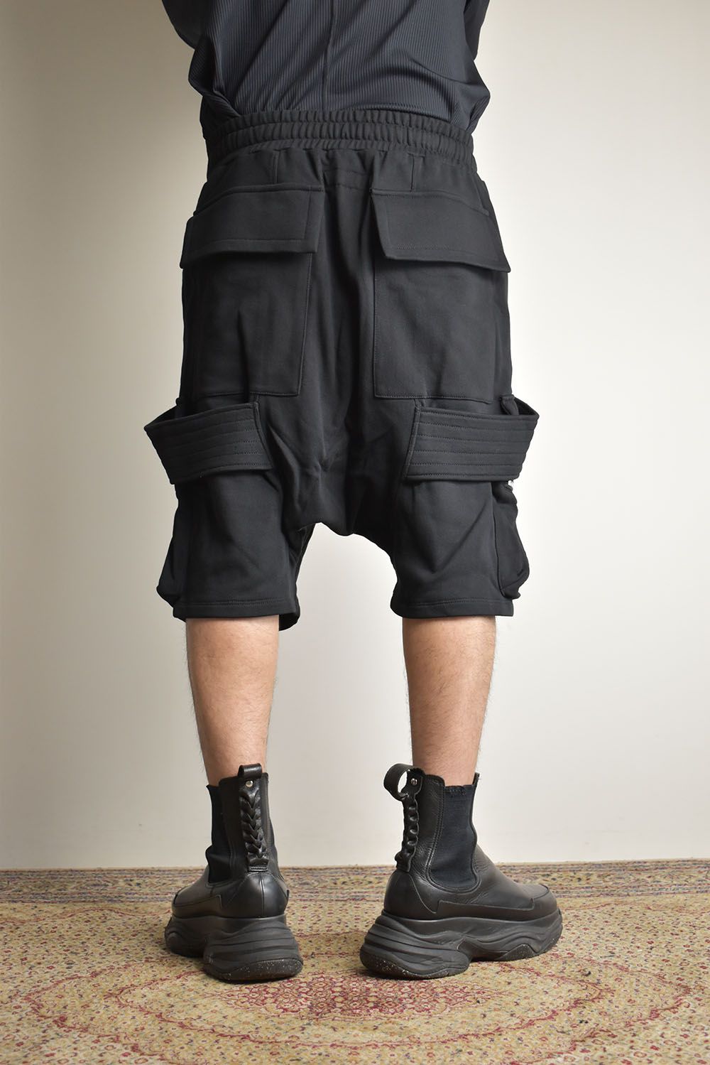 Belt Cargo Sweat Sarouel Shorts"Black" / ベルトカーゴスウェットサルエルショーツ"ブラック"