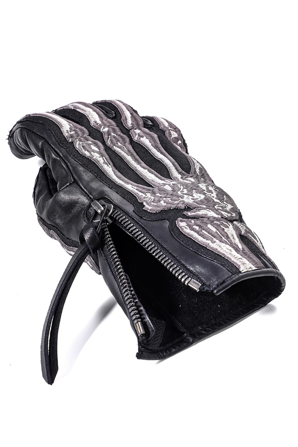 Horse Leather Embroidered Bone Gloves"Black" / ホースレザー刺繍ボーングローブ"ブラック"