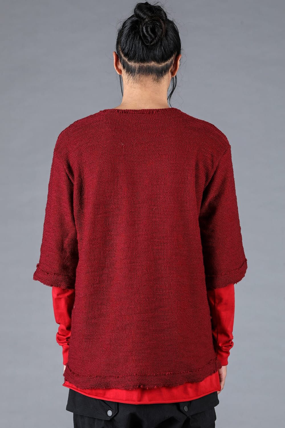 Low Gauge Knit and Cotton Jersey Layered T-Shirt "Red" / ローゲージニット×コットンジャージレイヤードTシャツ"レッド"